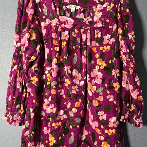 The Pioneer Woman Floral Square Neck Peasant Top Womens 1X Smocking Sleeves Boho - Picture 3 of 7